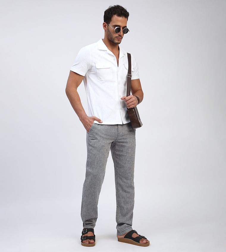 Mid Rise Linen Straight Fit Pants