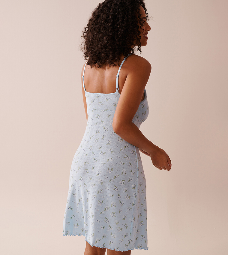 Floral Print Lettuce Edge Pointelle Nightdress