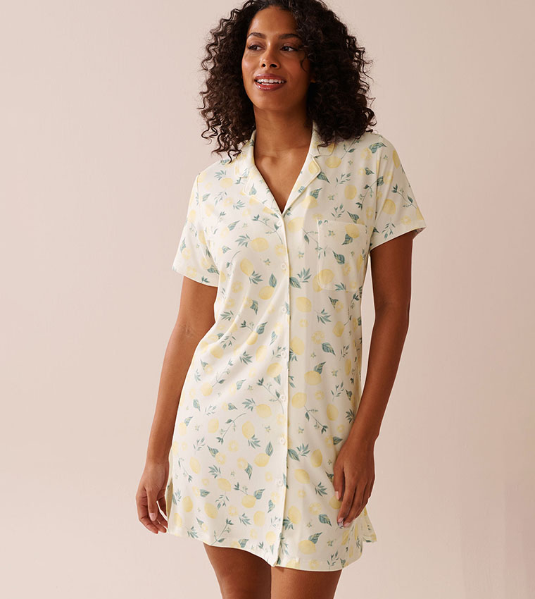 Lemon Print Super Soft Button-Down Sleepshirt