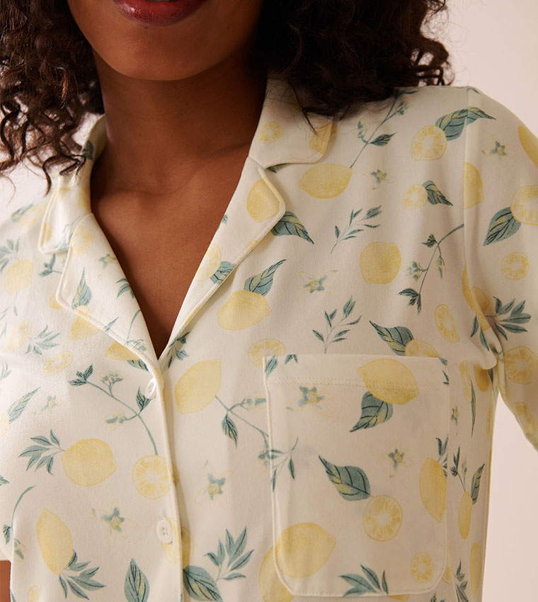 Lemon Print Super Soft Button-Down Sleepshirt