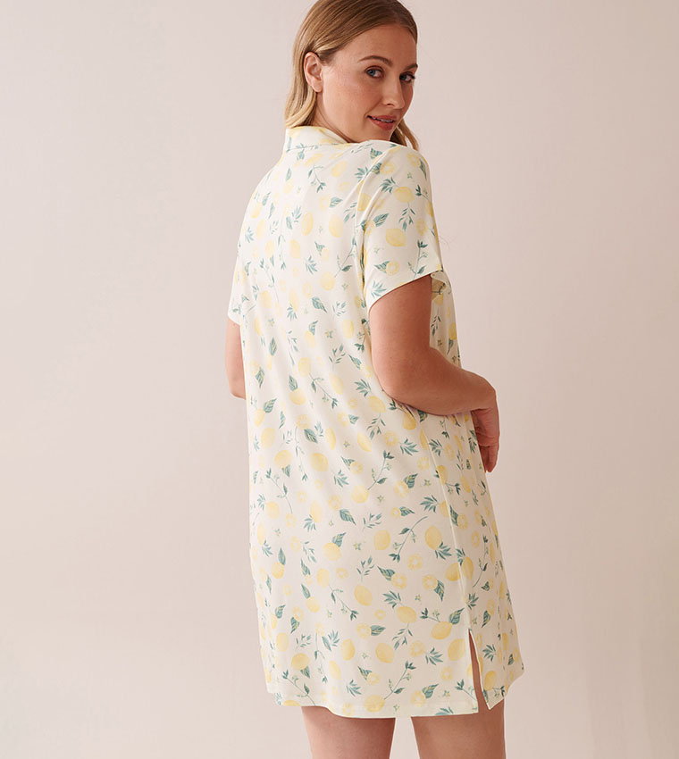 Lemon Print Super Soft Button-Down Sleepshirt