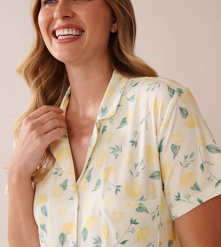Lemon Print Super Soft Button-Down Sleepshirt