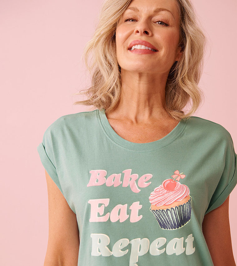 Cupcake Print Cotton Short Sleeves Sleepshirt