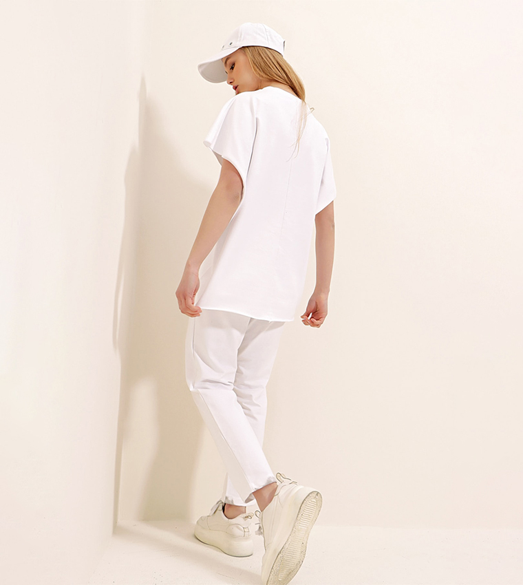 Crew Neck Comfortable Fit Tracksuit Set 