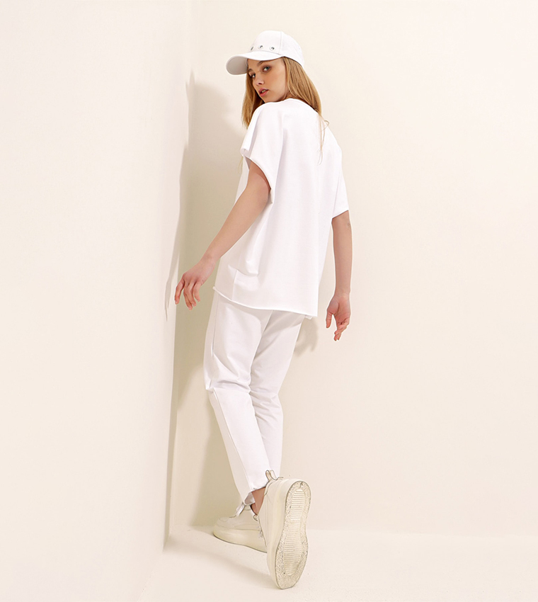 Crew Neck Comfortable Fit Tracksuit Set 