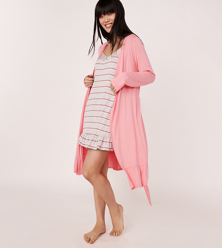 Buy La Vie En Rose Ruffle Details Robe In Pink | 6thStreet Qatar