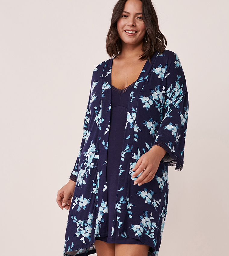 كيمونو جيرسي ناعم بحواف دانتيل