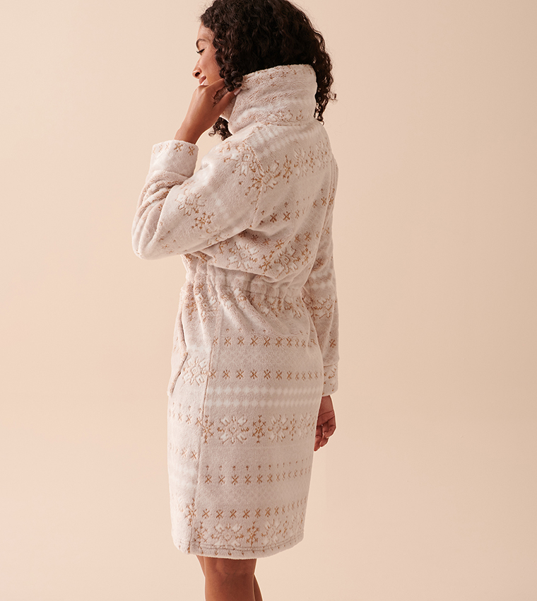 Buy La Vie En Rose Soft Plush Funnel Neck Robe In Beige | 6thStreet UAE