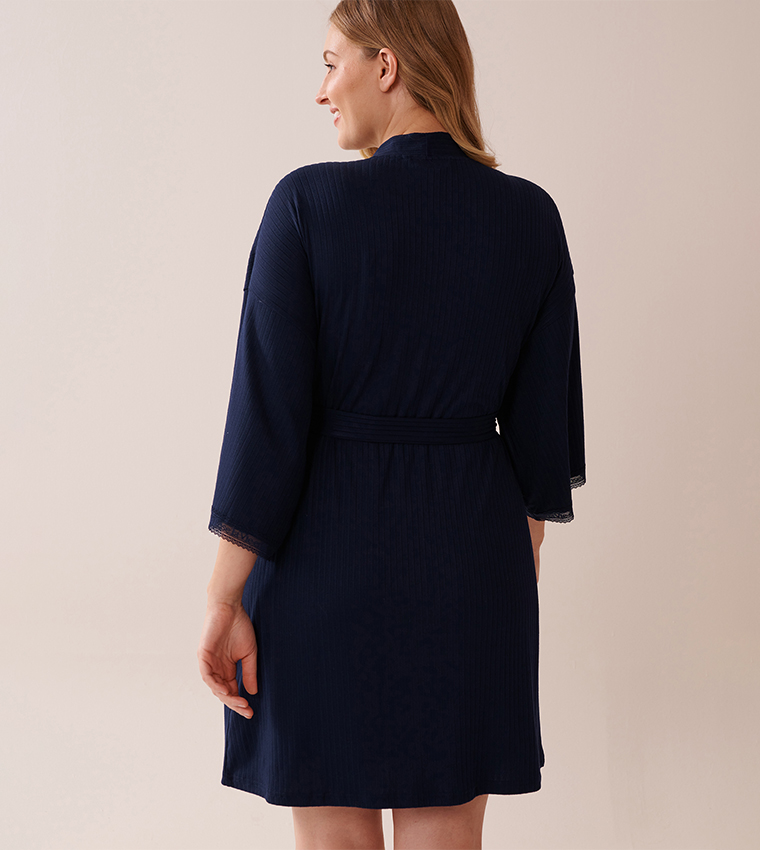 Lace Trim Ribbed Jersey Kimono