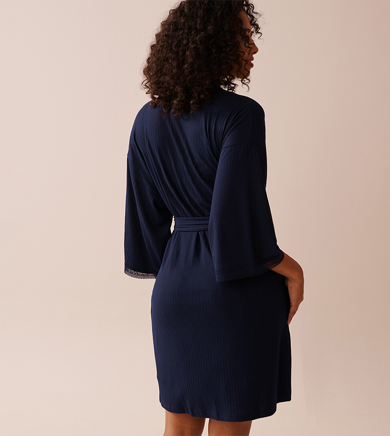 Lace Trim Ribbed Jersey Kimono