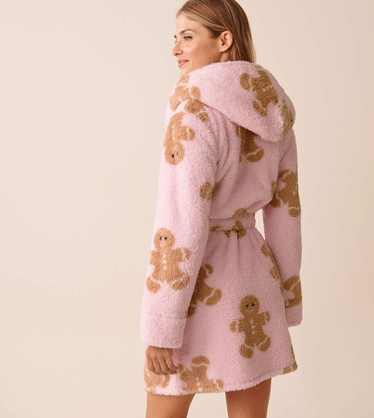 ALASKA Gingerbread Print Soft Plush Hooded Robe