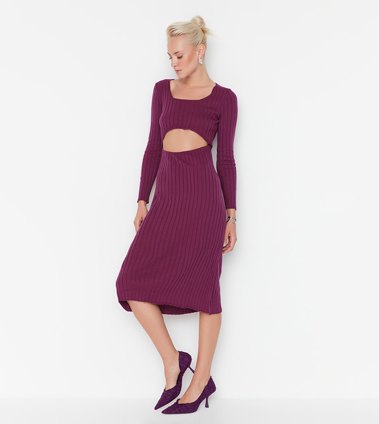knee length dresses for ladies Dakota Long Sleeve Powder Blue Midi Sweater Dress L main image 1
