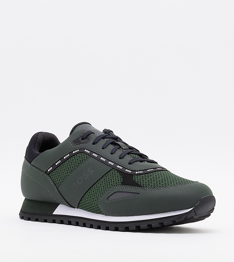 Buy Boss Logo Detail Round Toe Training Shoes In Green | 6thStreet ...