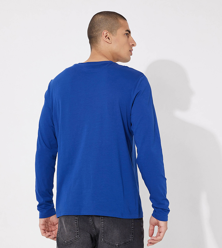 Buy HUGO Diragolo Logo Printed Long Sleeves T Shirt In Blue