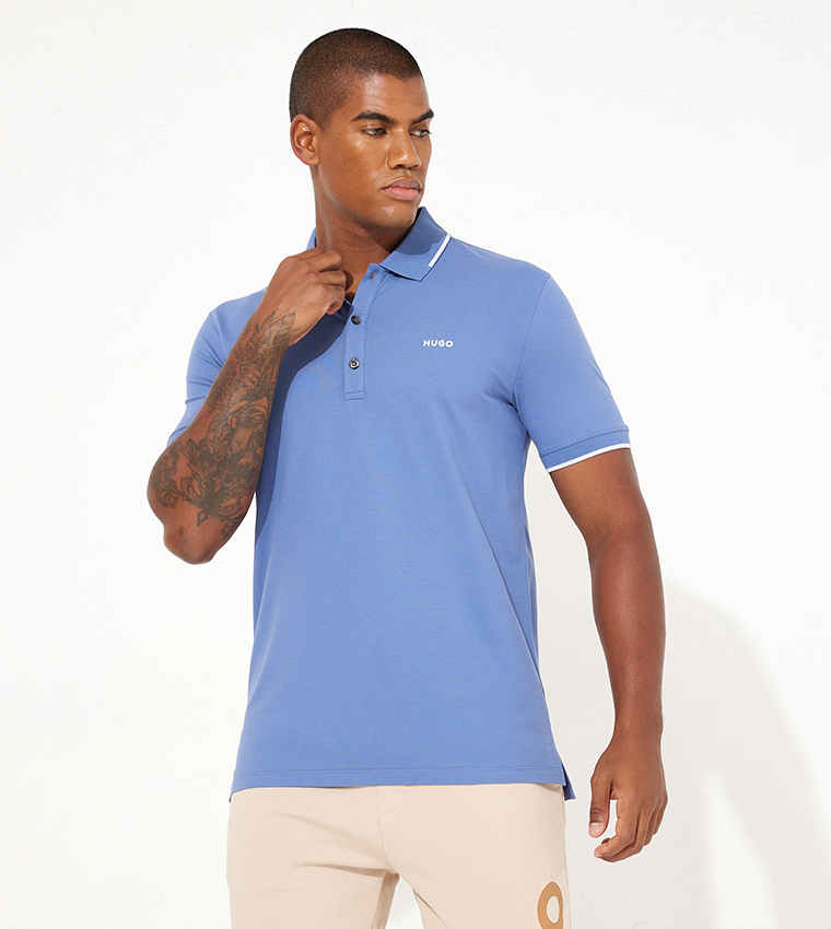 Buy Hugo Logo Printed Short Sleeves Polo T Shirt In Blue | 6thStreet UAE