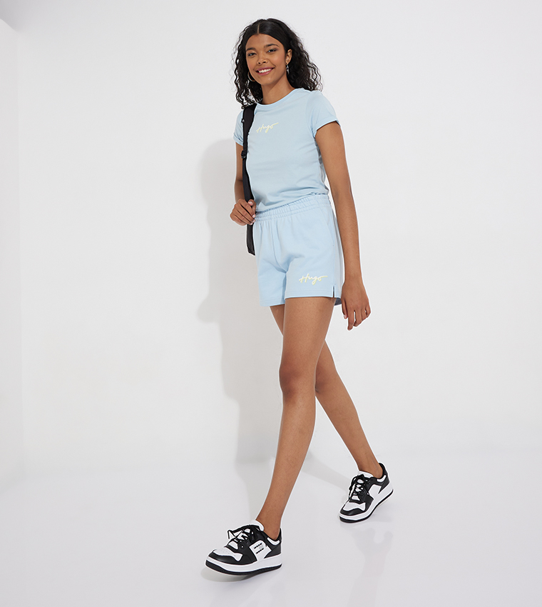 Nashari Logo Printed Elastic Waist Shorts