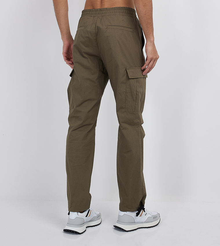 Logo Badge Drawstring Waist Cargo Pants