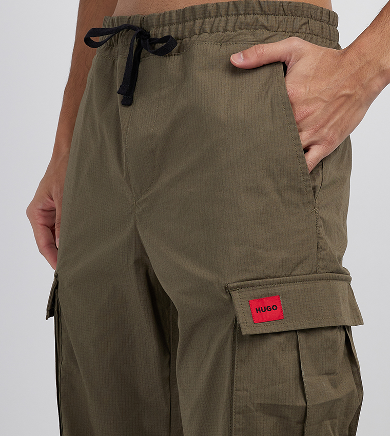 Logo Badge Drawstring Waist Cargo Pants