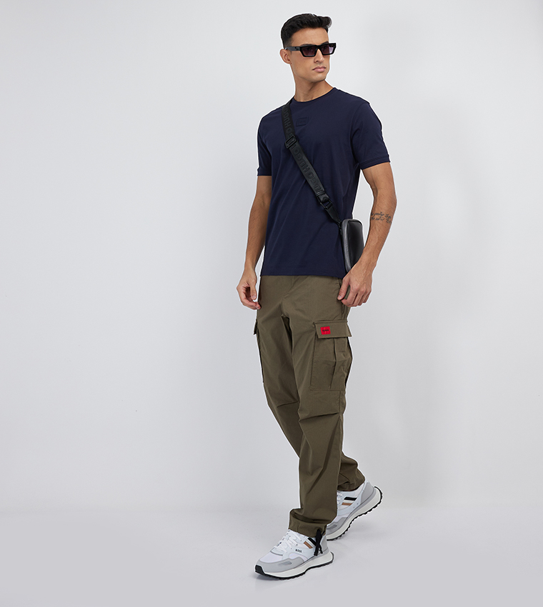 Logo Badge Drawstring Waist Cargo Pants