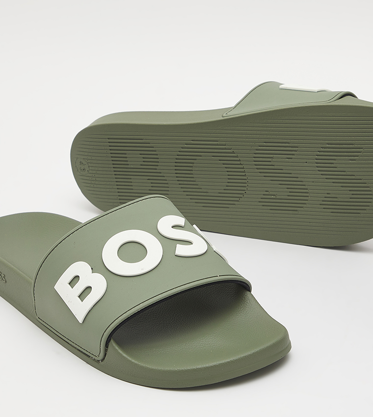 Buy BOSS Kirk Logo Detail Slides In Green 6thStreet Saudi Arabia