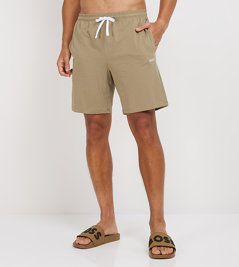 Buy Boss Logo Embroidered Casual Shorts In Khaki 6thStreet Bahrain