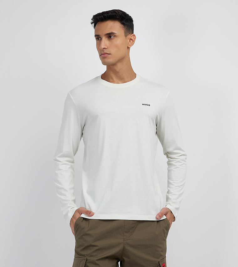 Buy HUGO Logo Print Long Sleeves T Shirt In Light Green