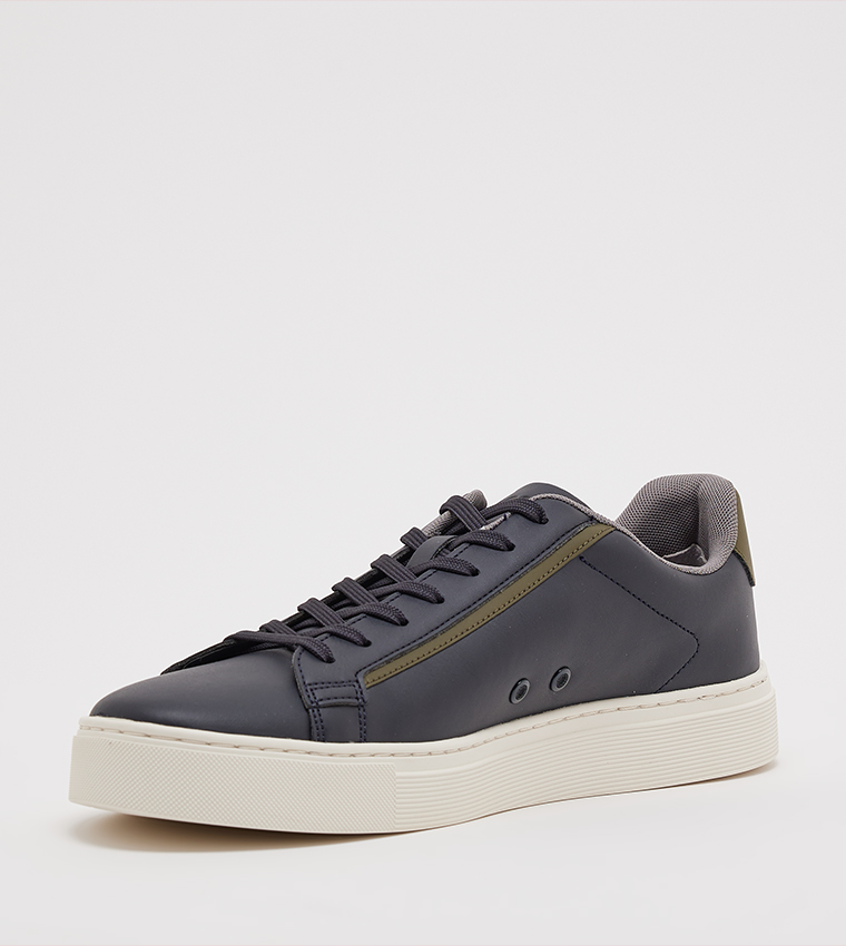 Buy BOSS Logo Detail Lace Up Sneakers In Navy | 6thStreet UAE
