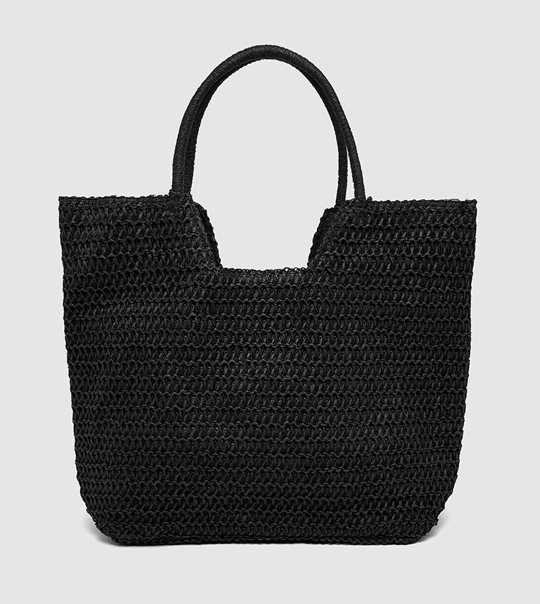 Straw Tote Bag with Snap Button Closure