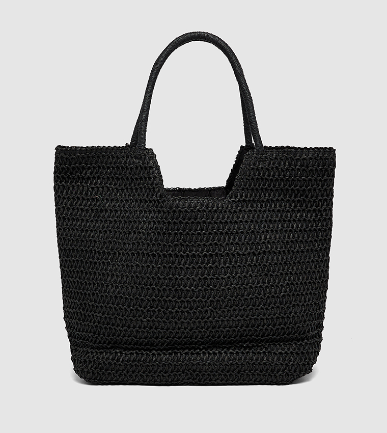 Straw Tote Bag with Snap Button Closure