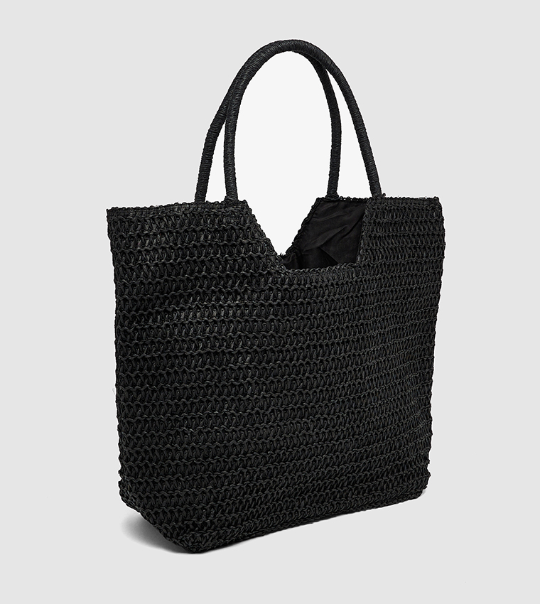 Straw Tote Bag with Snap Button Closure
