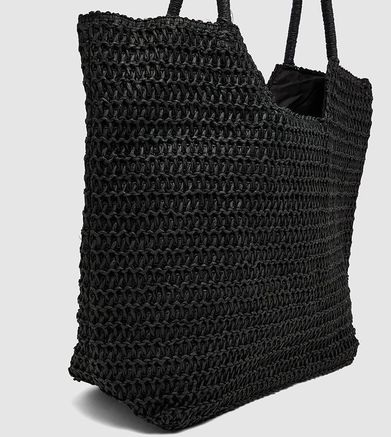 Straw Tote Bag with Snap Button Closure