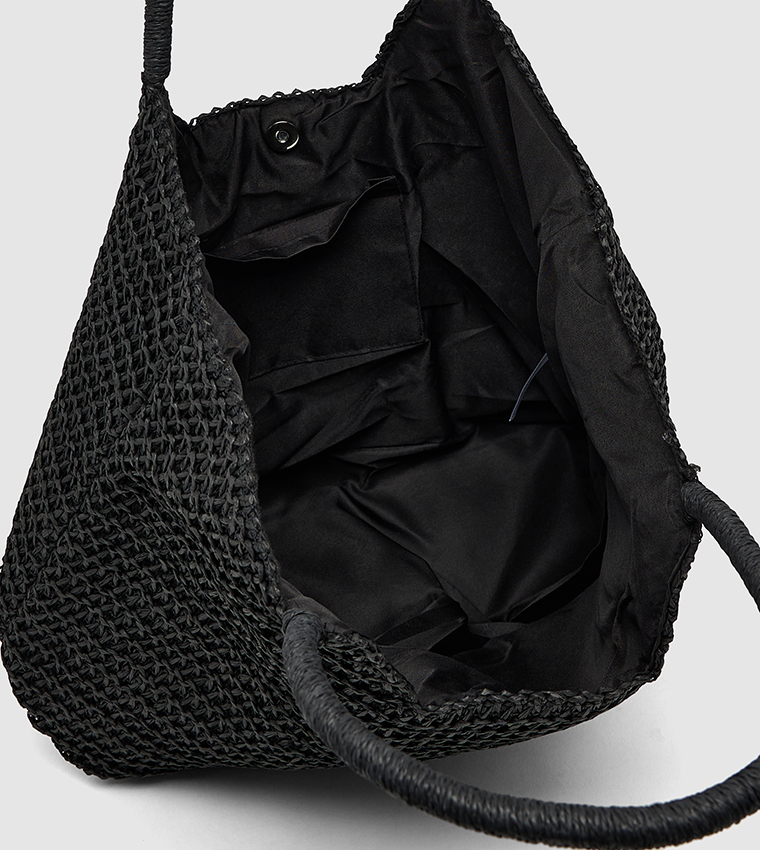 Straw Tote Bag with Snap Button Closure