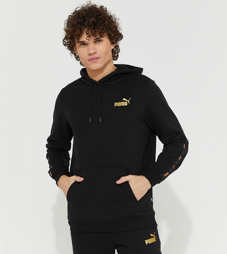 Puma taped hoodie sales in black