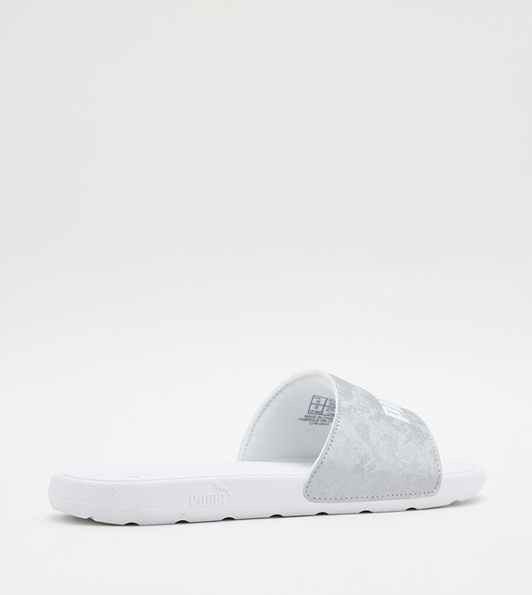 Grey fluffy cheap puma slides