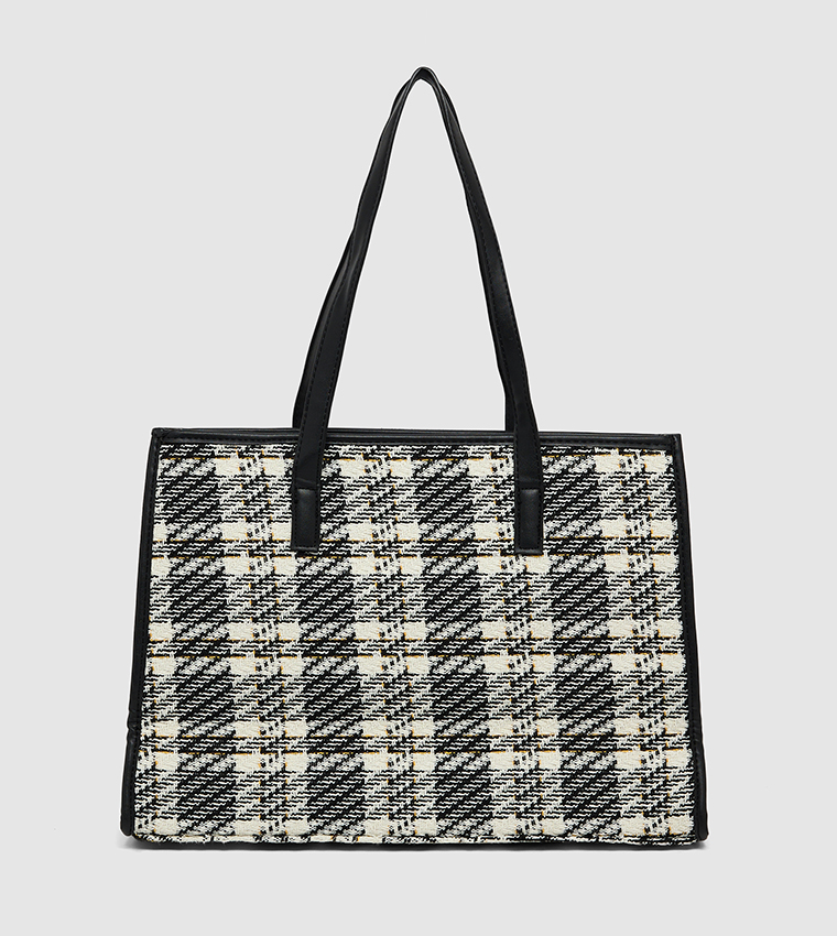 Tweed Tote Bag with Zip Closure