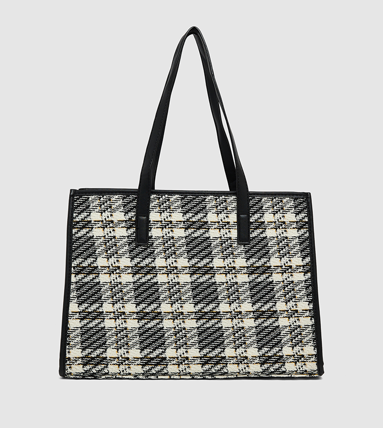 Tweed Tote Bag with Zip Closure