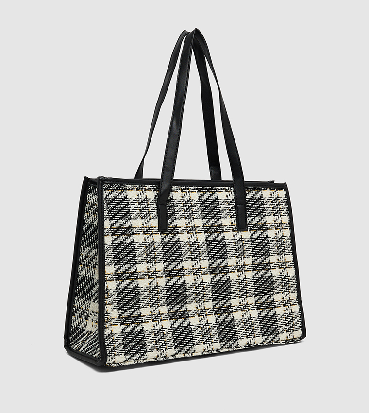 Tweed Tote Bag with Zip Closure