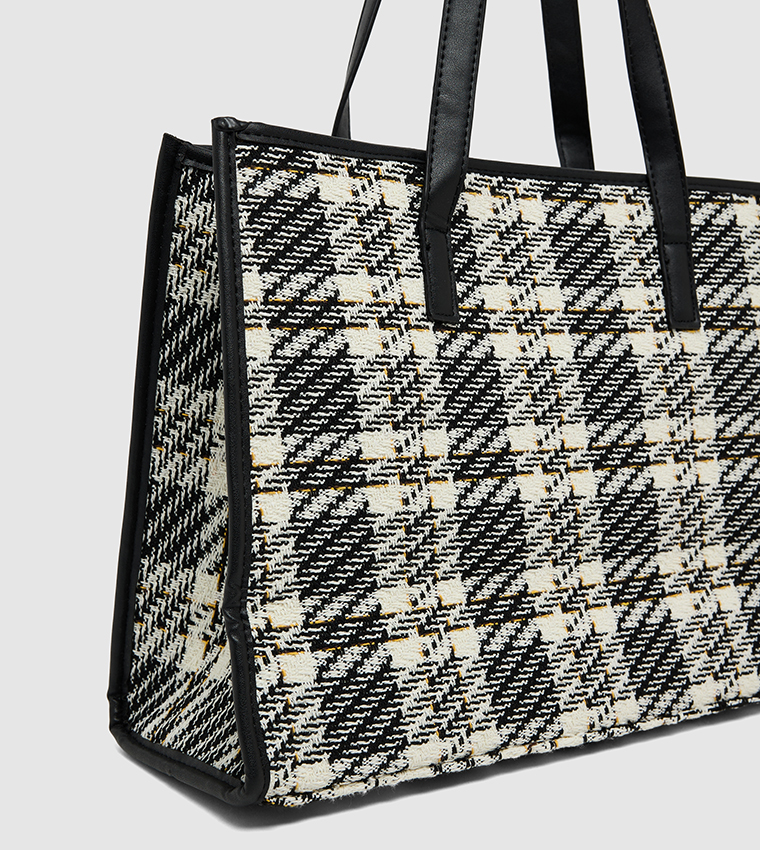 Tweed Tote Bag with Zip Closure