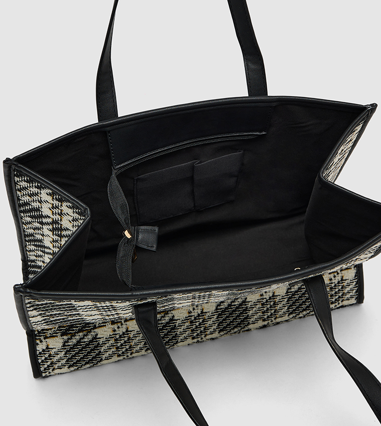 Tweed Tote Bag with Zip Closure