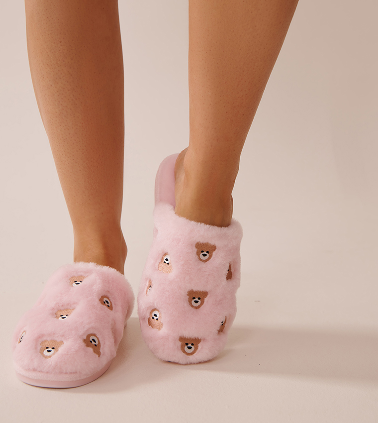Faux Wool Embroidered Slippers