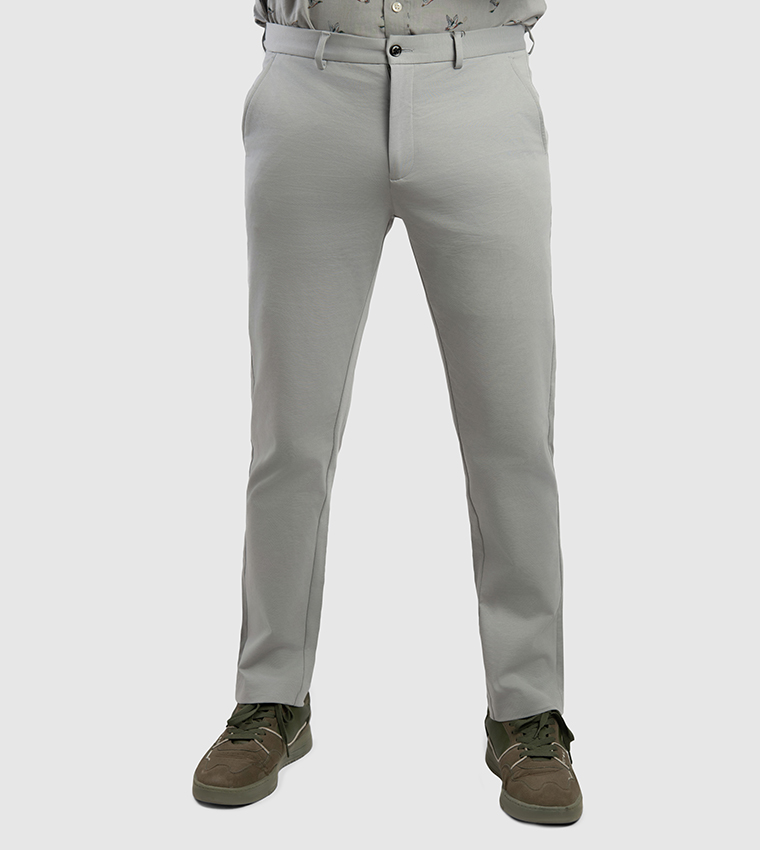 Solid Mid Rise Slim Fit Chino Pants