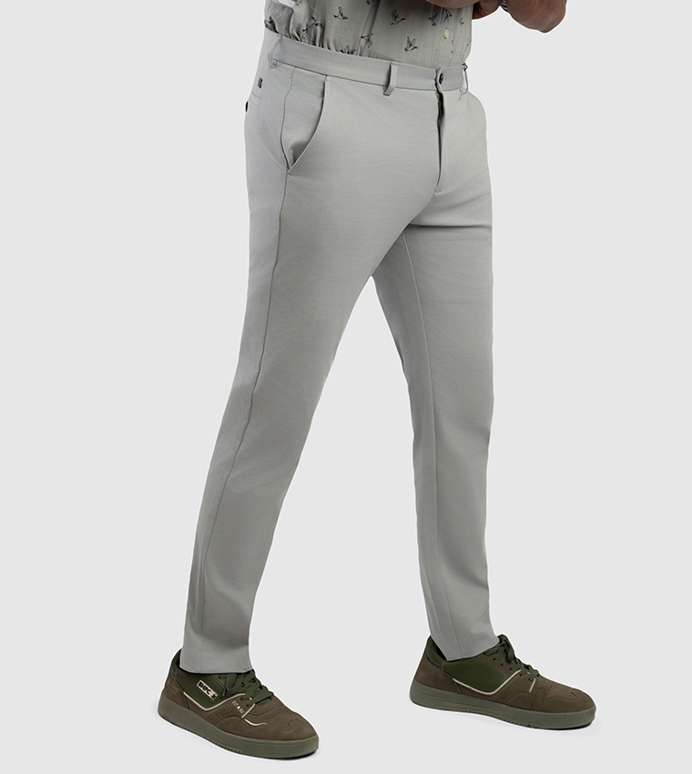 Solid Mid Rise Slim Fit Chino Pants