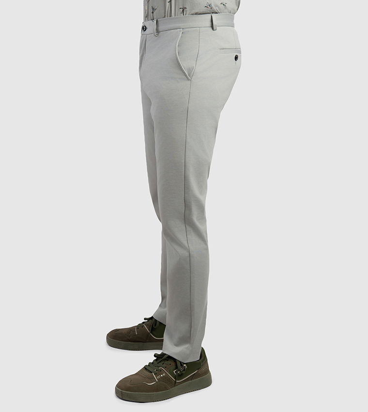 Solid Mid Rise Slim Fit Chino Pants