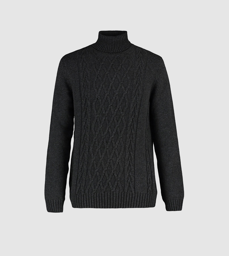 Buy Trendyol Cable Knit Turtle Neck Sweater In Grey 6thStreet