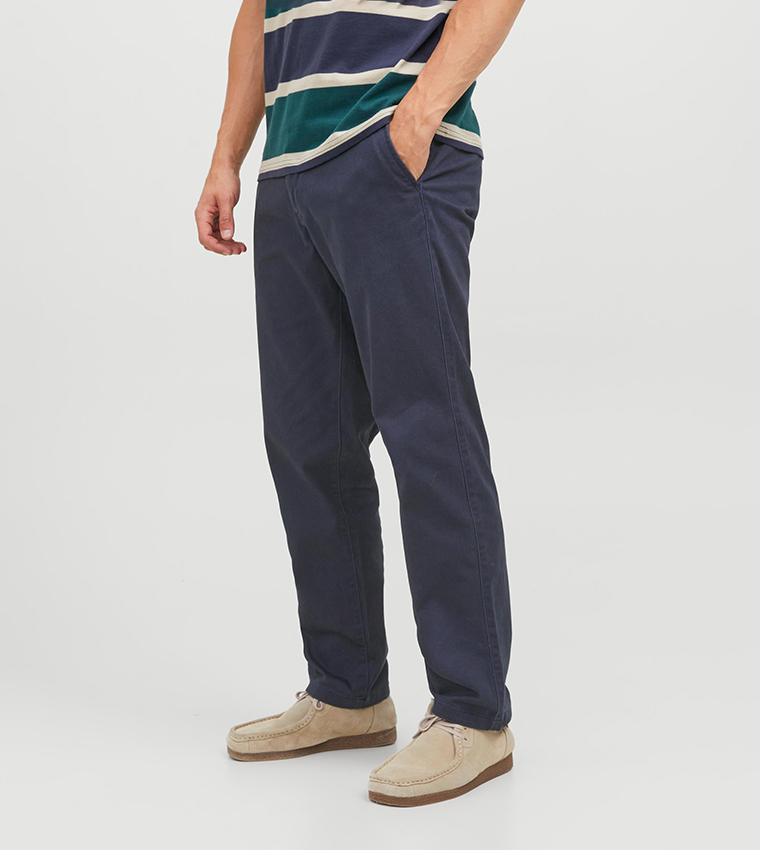 Navy Blue Solid Straight Pants