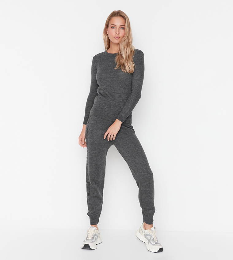 Buy Trendyol Knitted Detailed Knitwear Co Ord Set In ANTHRACITE