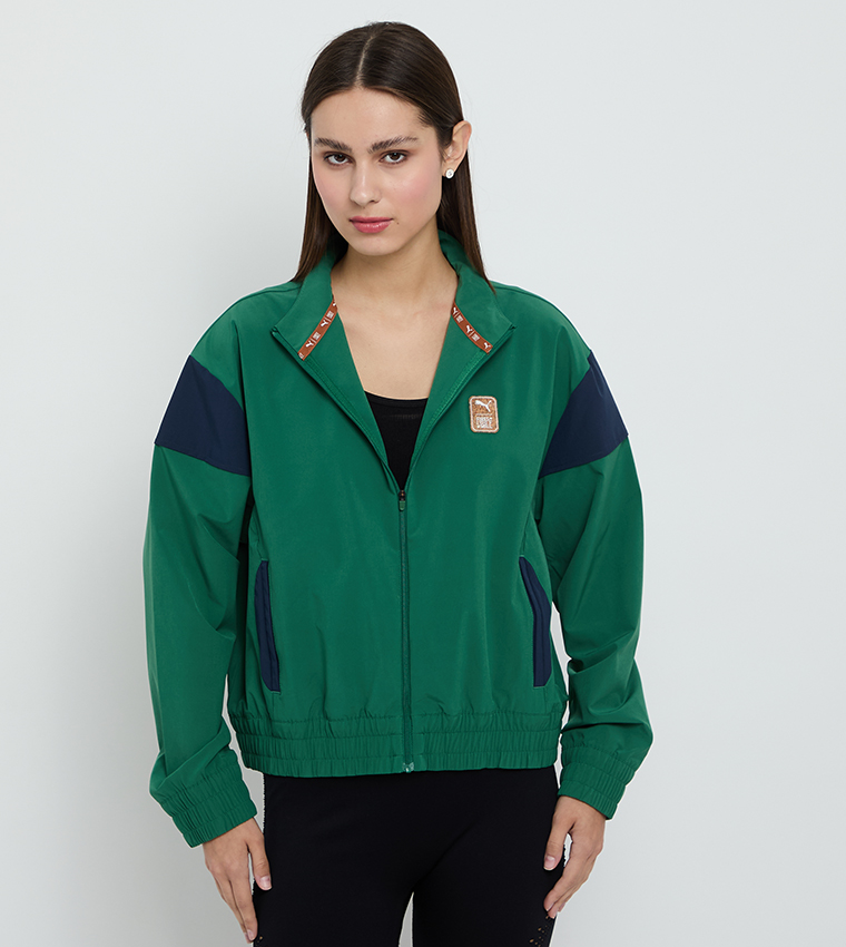Color Block Loose Fit Zip Through Jacket