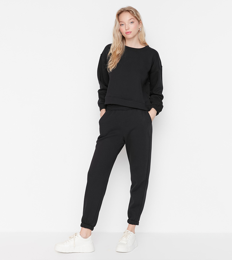 Buy Trendyol Basic Knitted Tracksuit Set In Black | 6thStreet UAE