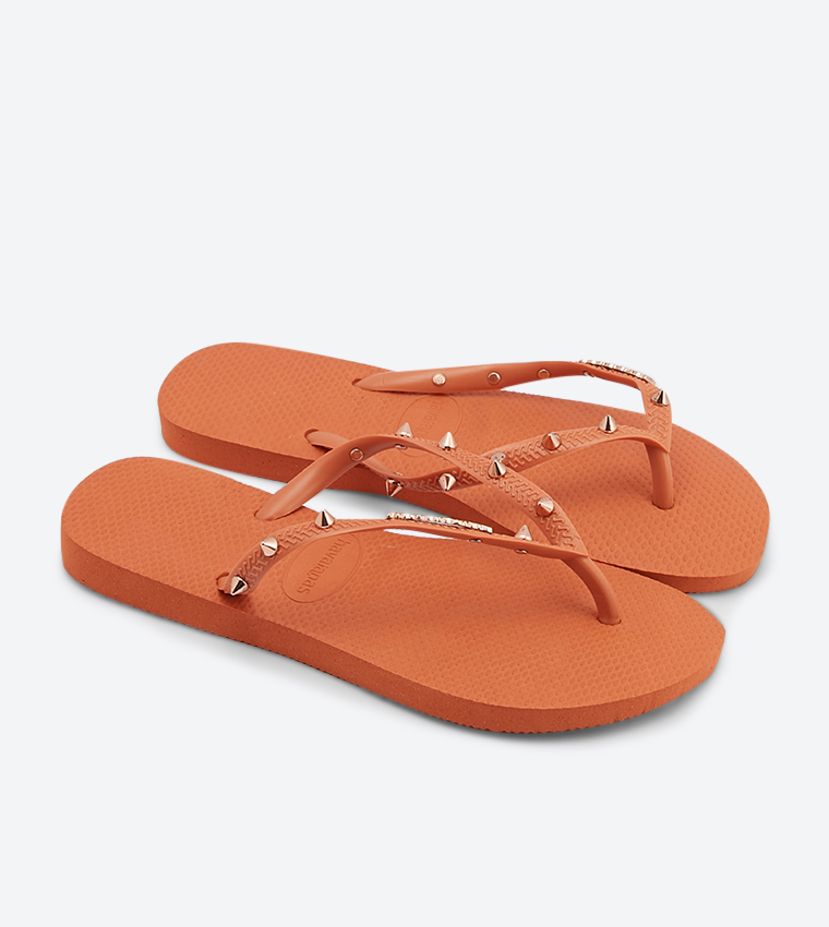 Buy Havaianas Metallic Studded Detail Strap Flip Flops Orange In