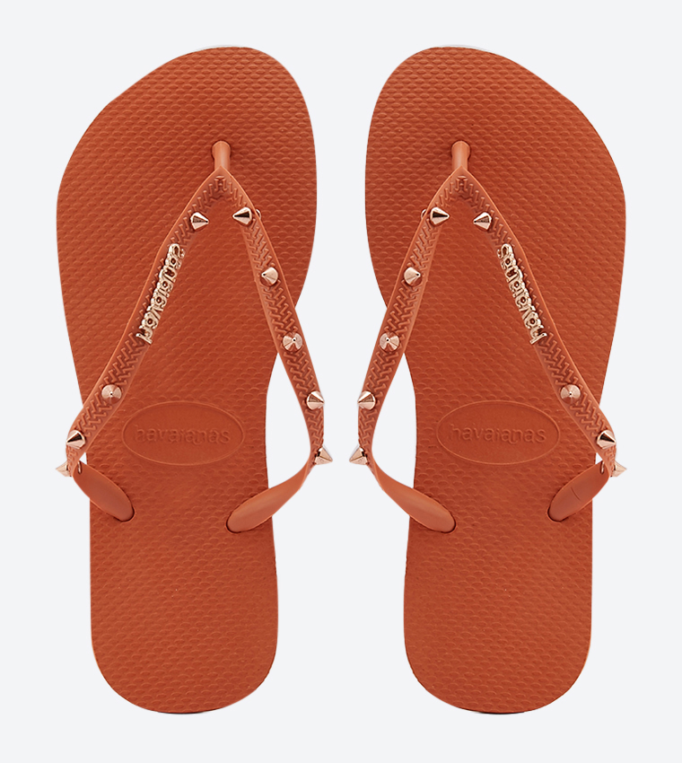 Buy Havaianas Metallic Studded Detail Strap Flip Flops Orange In